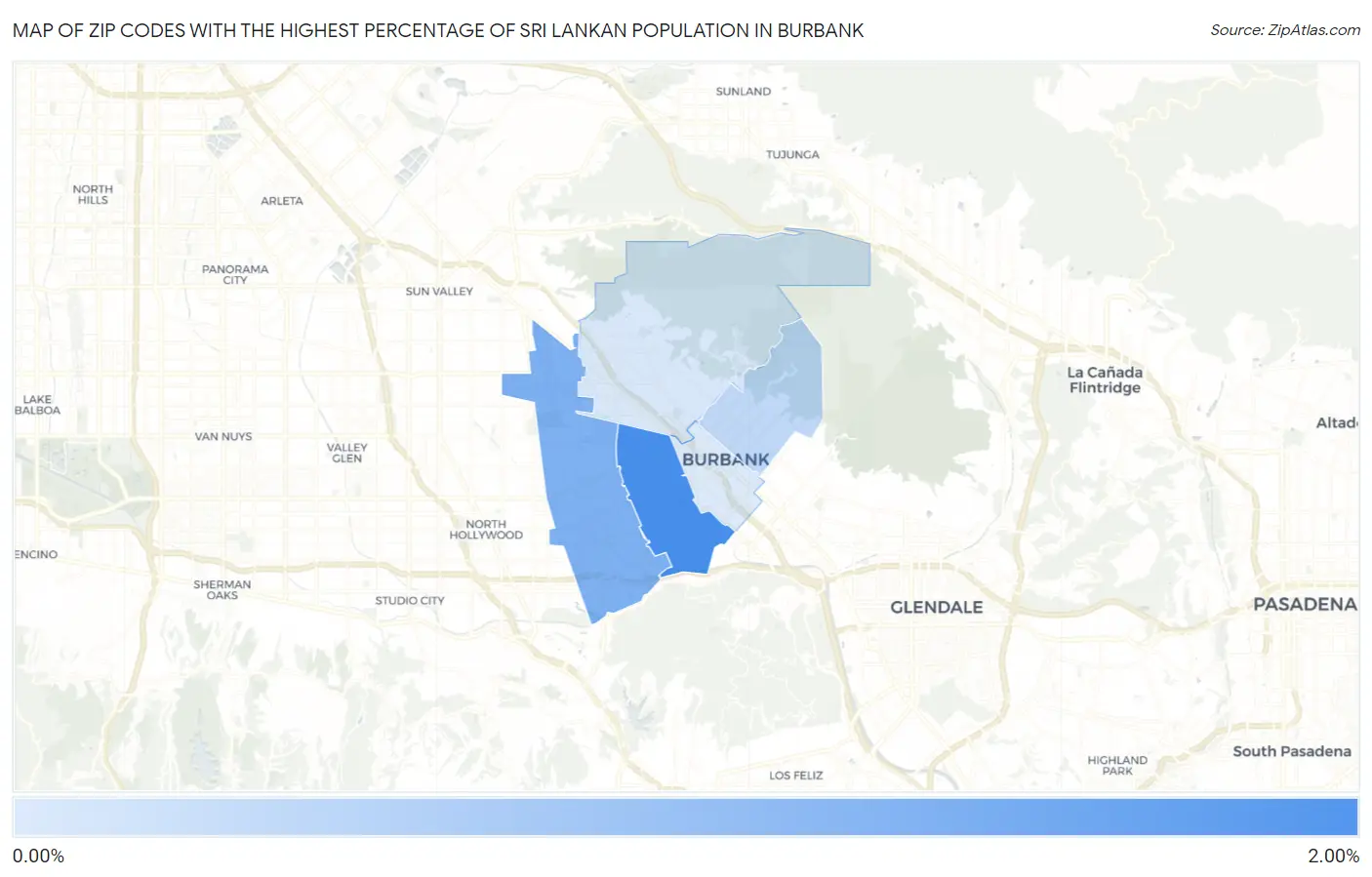 Zip Codes with the Highest Percentage of Sri Lankan Population in Burbank Map