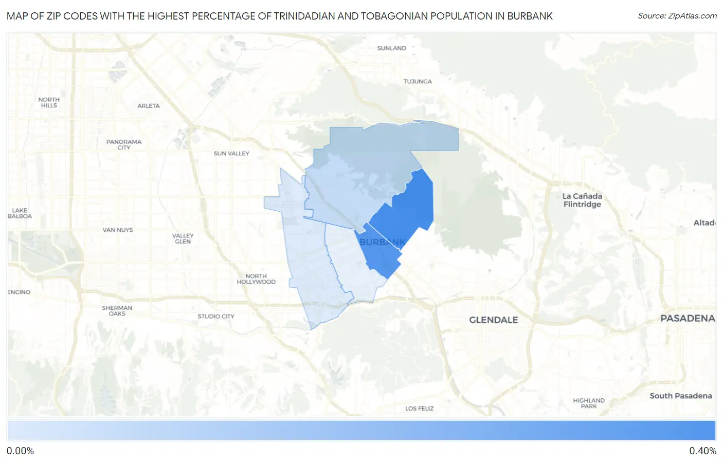 Zip Codes with the Highest Percentage of Trinidadian and Tobagonian Population in Burbank Map