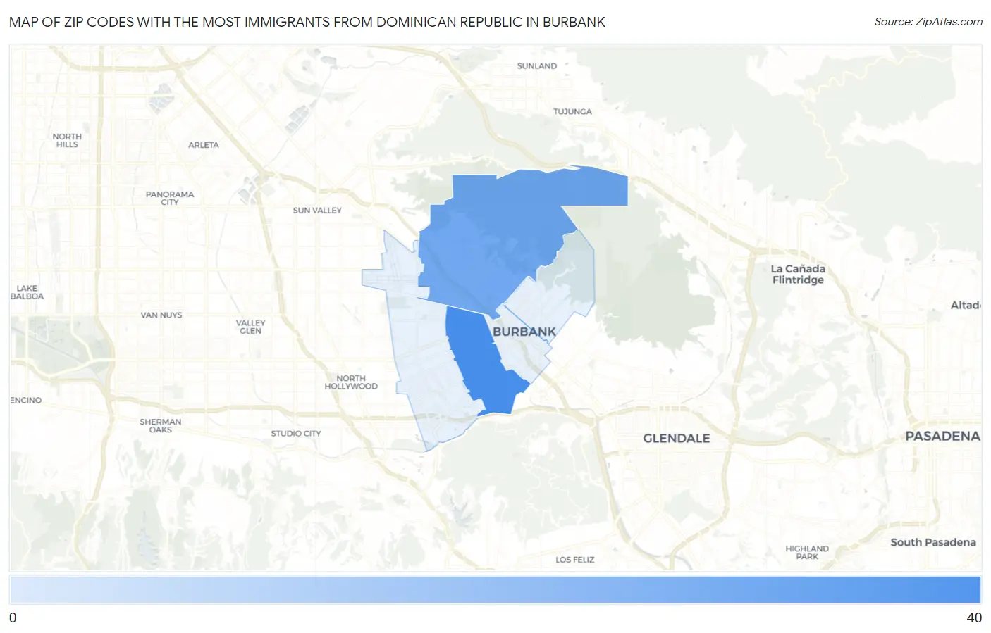 Zip Codes with the Most Immigrants from Dominican Republic in Burbank Map