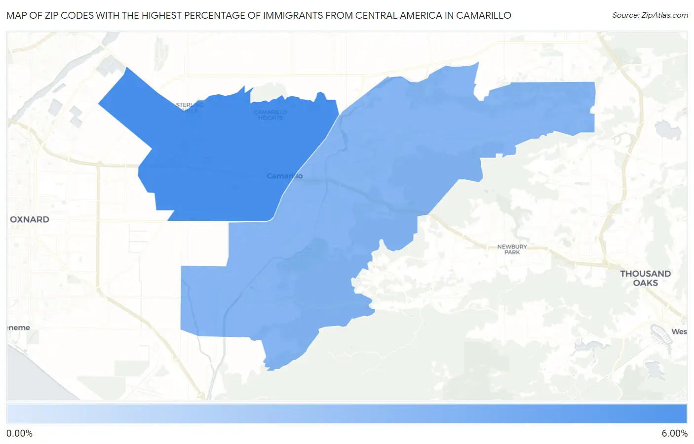 Zip Codes with the Highest Percentage of Immigrants from Central America in Camarillo Map