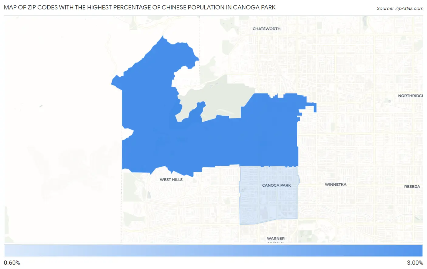 Zip Codes with the Highest Percentage of Chinese Population in Canoga Park Map