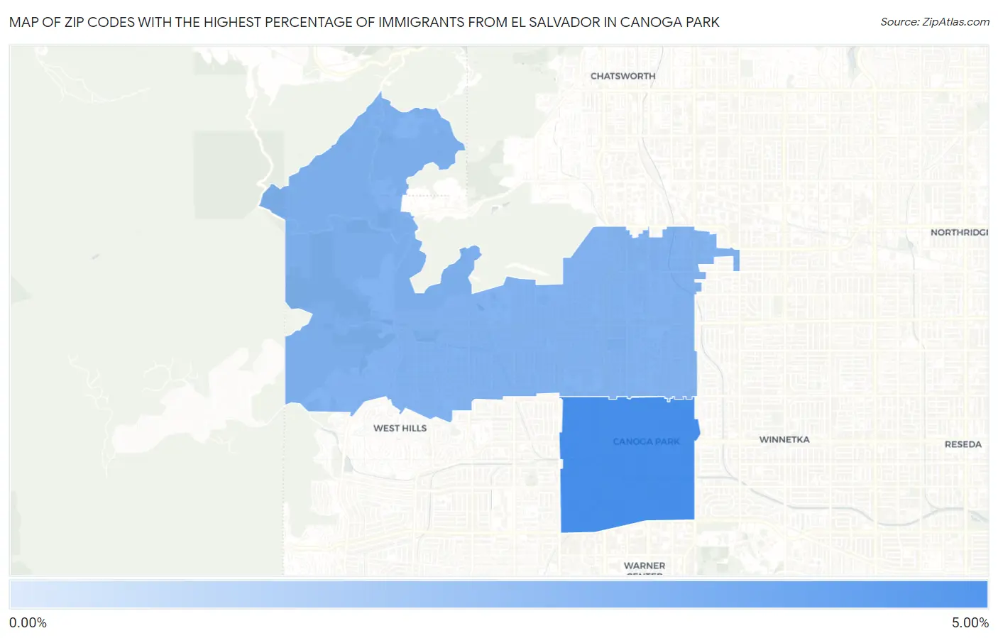 Zip Codes with the Highest Percentage of Immigrants from El Salvador in Canoga Park Map