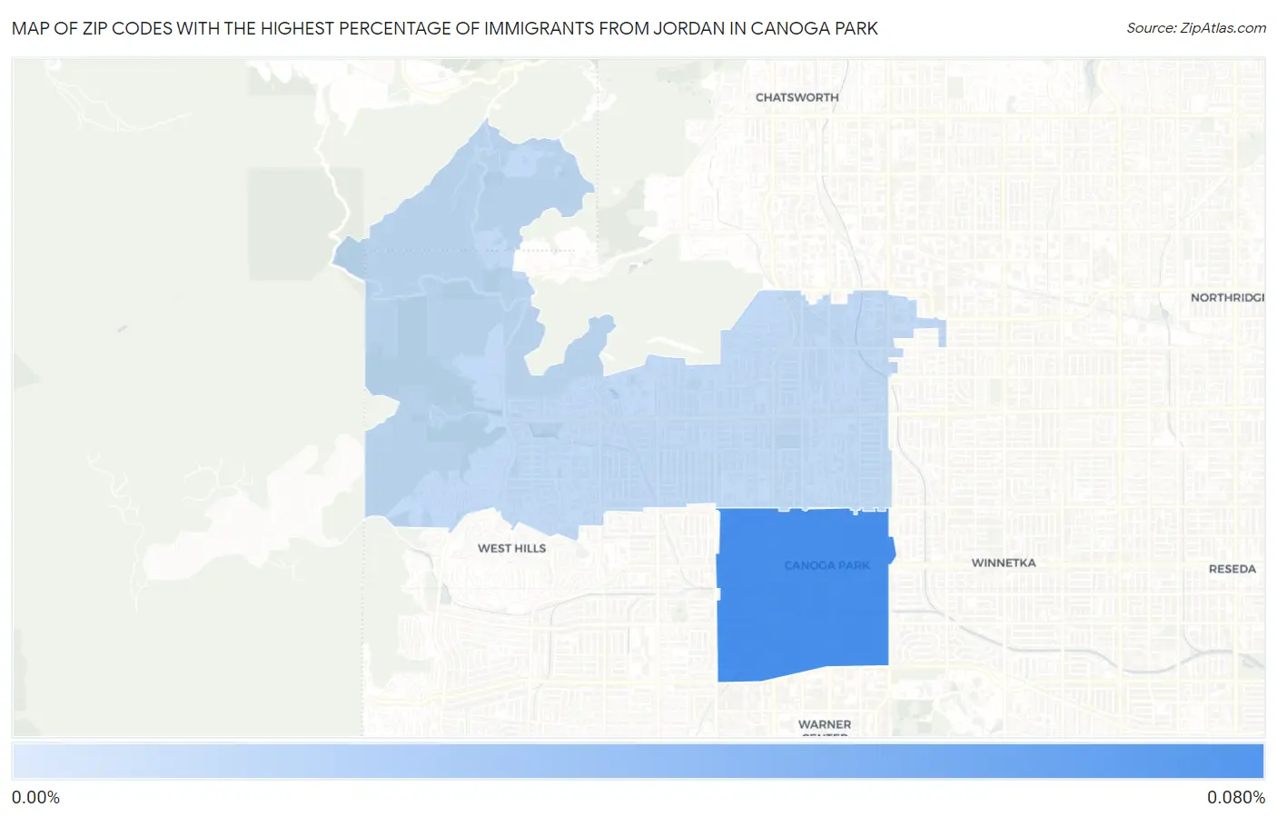 Zip Codes with the Highest Percentage of Immigrants from Jordan in Canoga Park Map
