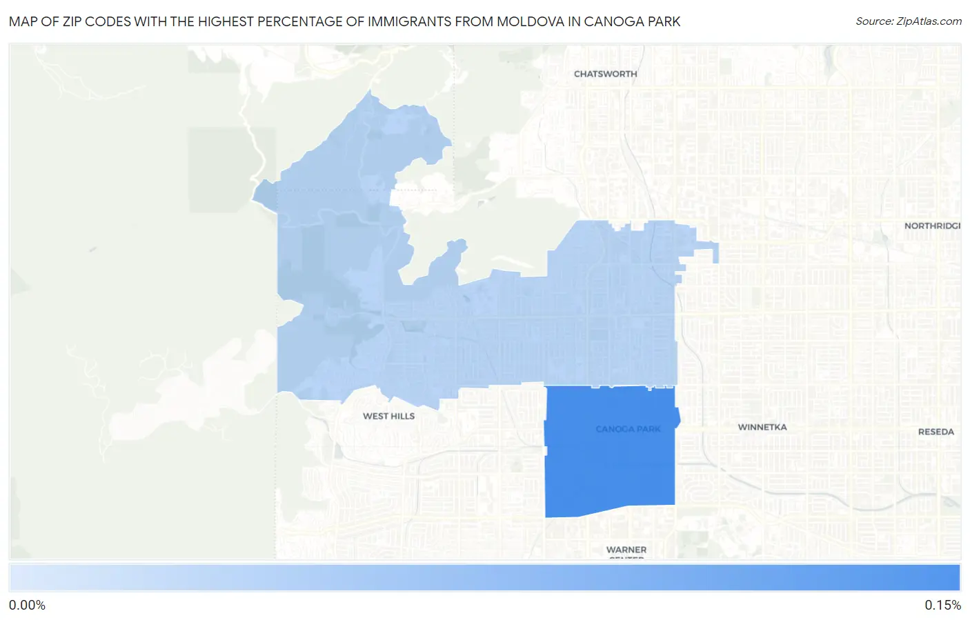 Zip Codes with the Highest Percentage of Immigrants from Moldova in Canoga Park Map