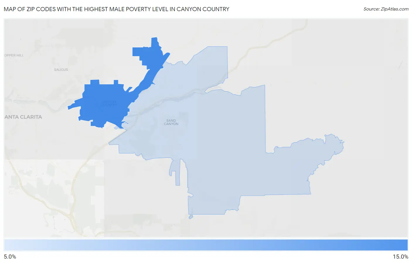 Zip Codes with the Highest Male Poverty Level in Canyon Country Map