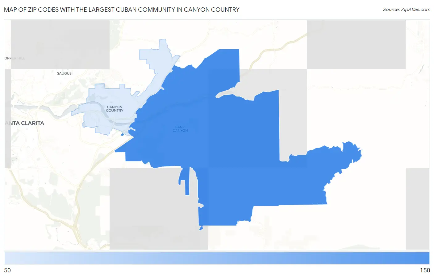 Zip Codes with the Largest Cuban Community in Canyon Country Map