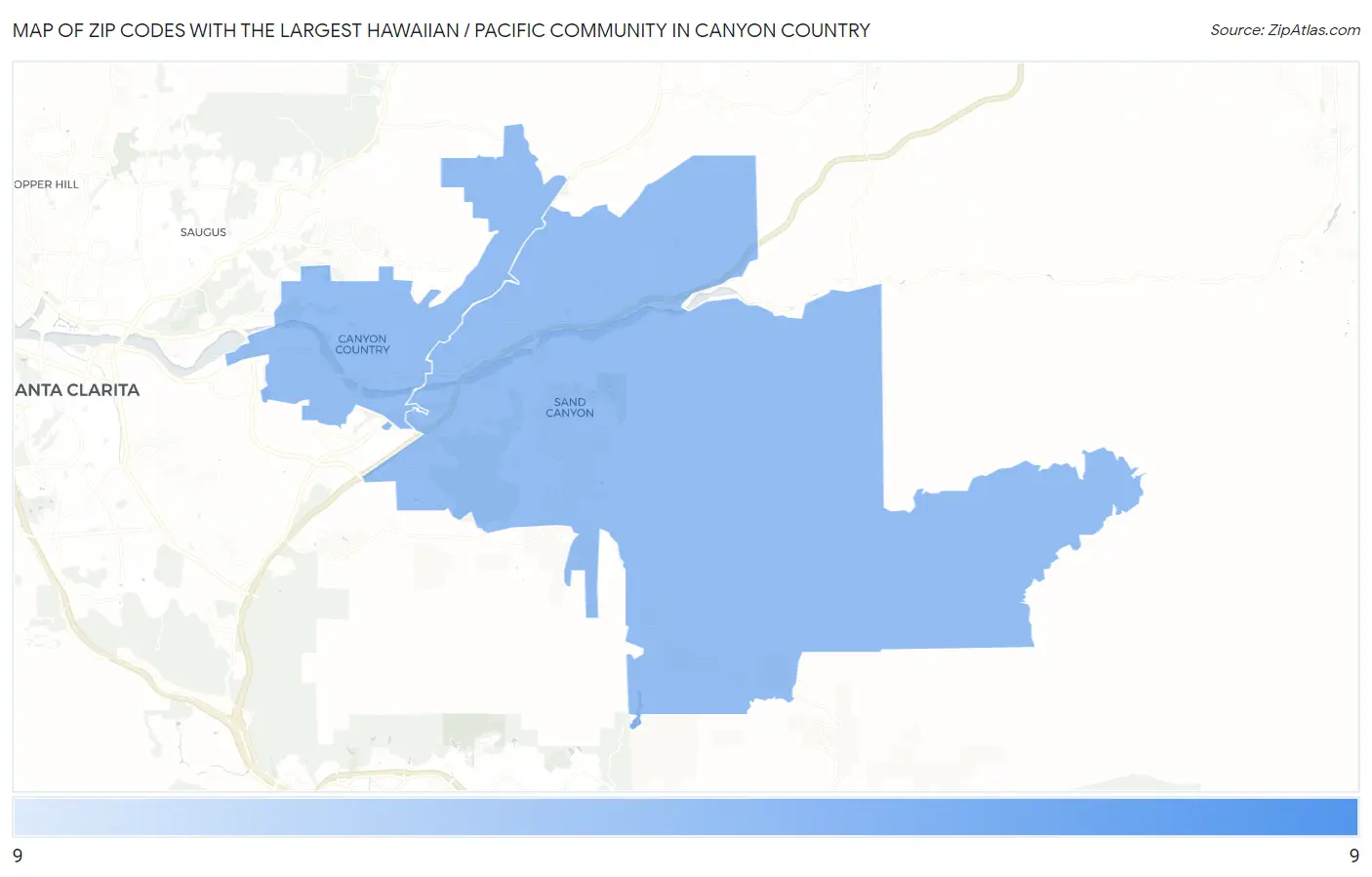Zip Codes with the Largest Hawaiian / Pacific Community in Canyon Country Map