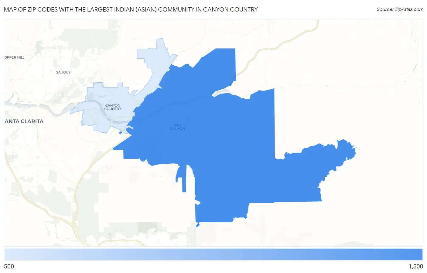 Zip Codes with the Largest Indian (Asian) Community in Canyon Country Map