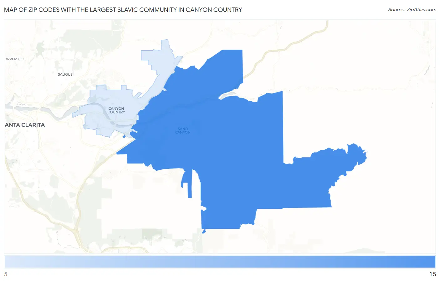 Zip Codes with the Largest Slavic Community in Canyon Country Map