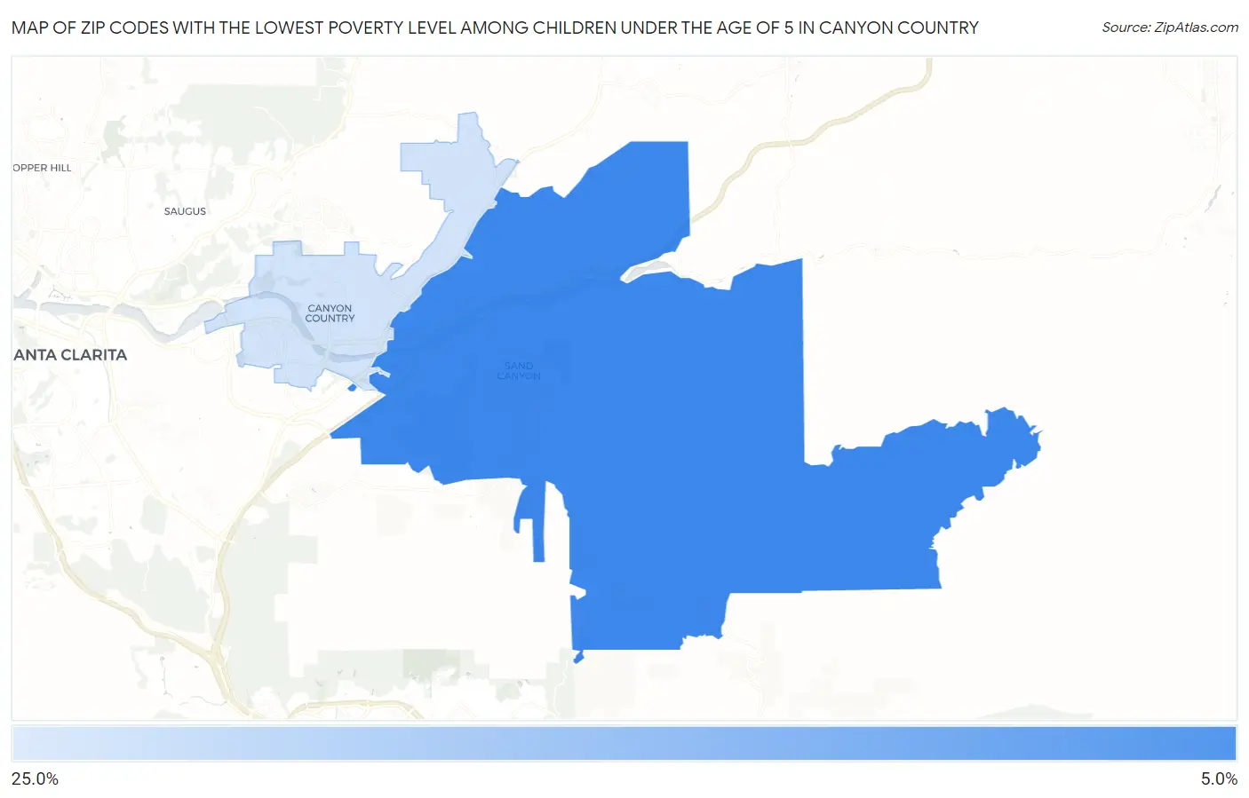 Zip Codes with the Lowest Poverty Level Among Children Under the Age of 5 in Canyon Country Map