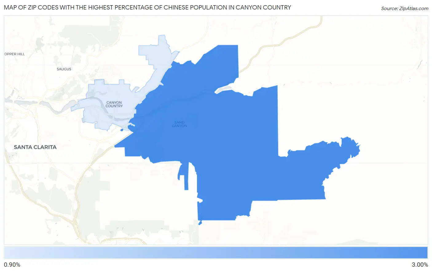 Zip Codes with the Highest Percentage of Chinese Population in Canyon Country Map