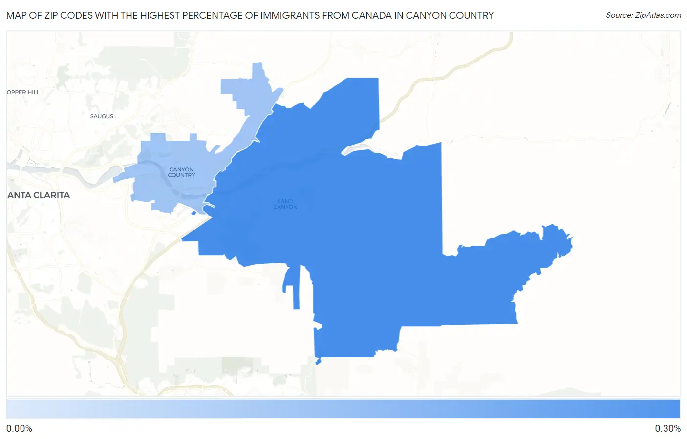 Zip Codes with the Highest Percentage of Immigrants from Canada in Canyon Country Map