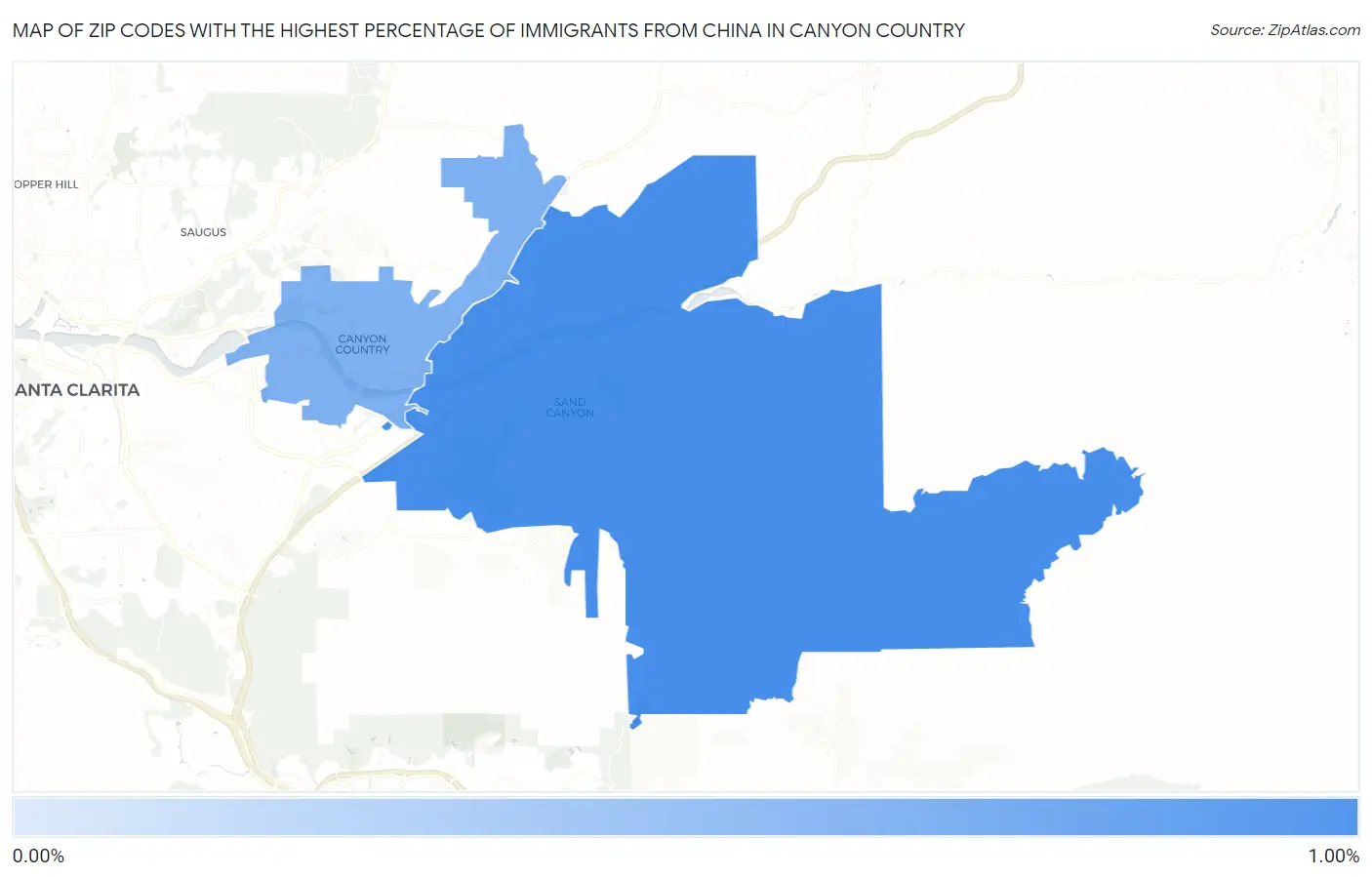 Zip Codes with the Highest Percentage of Immigrants from China in Canyon Country Map