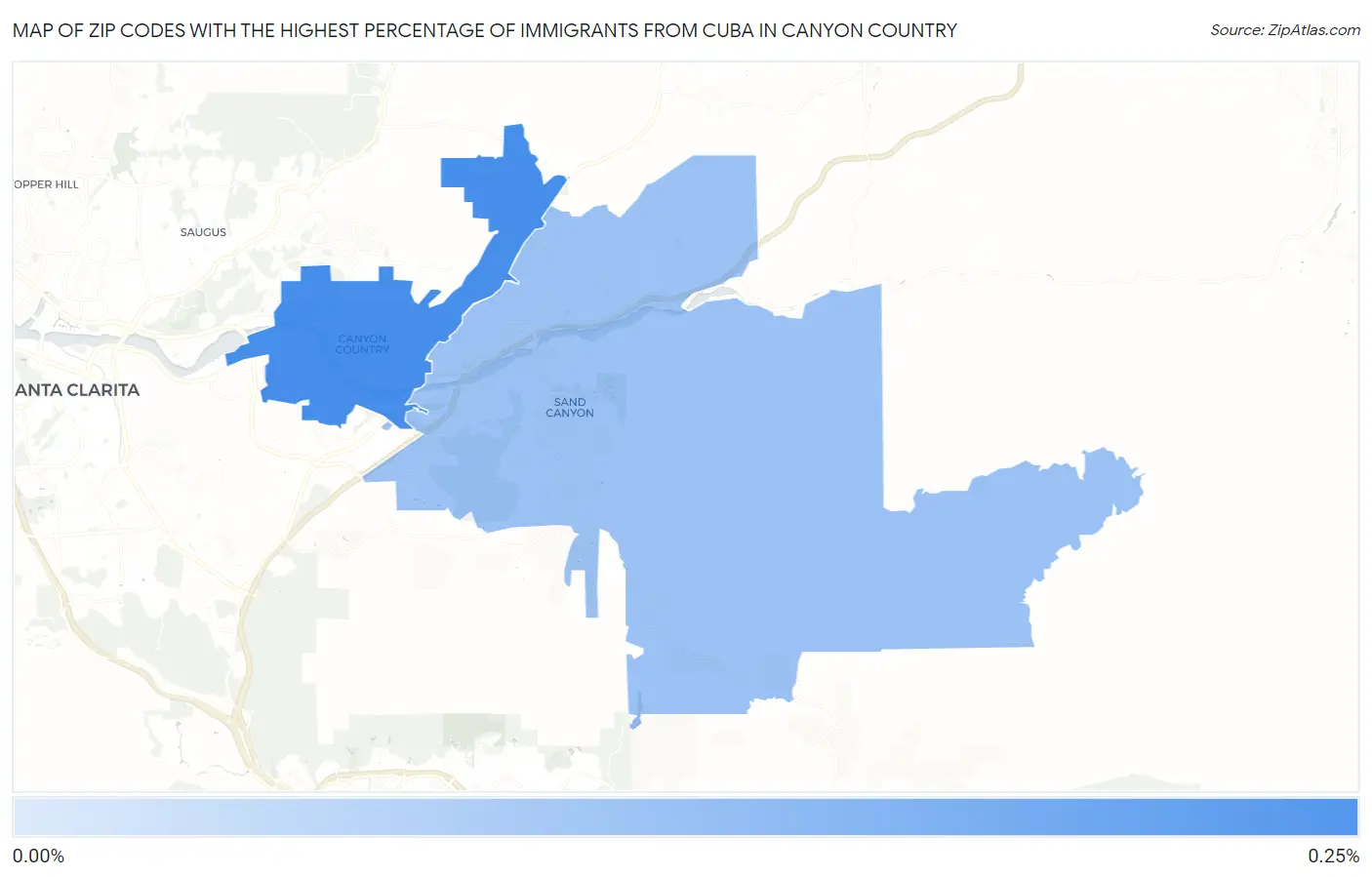 Zip Codes with the Highest Percentage of Immigrants from Cuba in Canyon Country Map