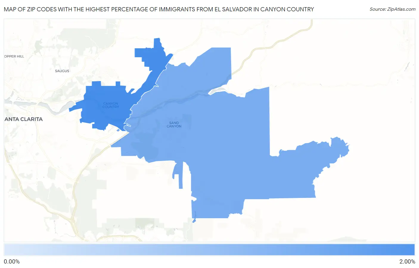 Zip Codes with the Highest Percentage of Immigrants from El Salvador in Canyon Country Map