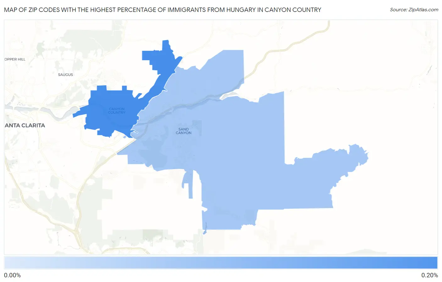 Zip Codes with the Highest Percentage of Immigrants from Hungary in Canyon Country Map