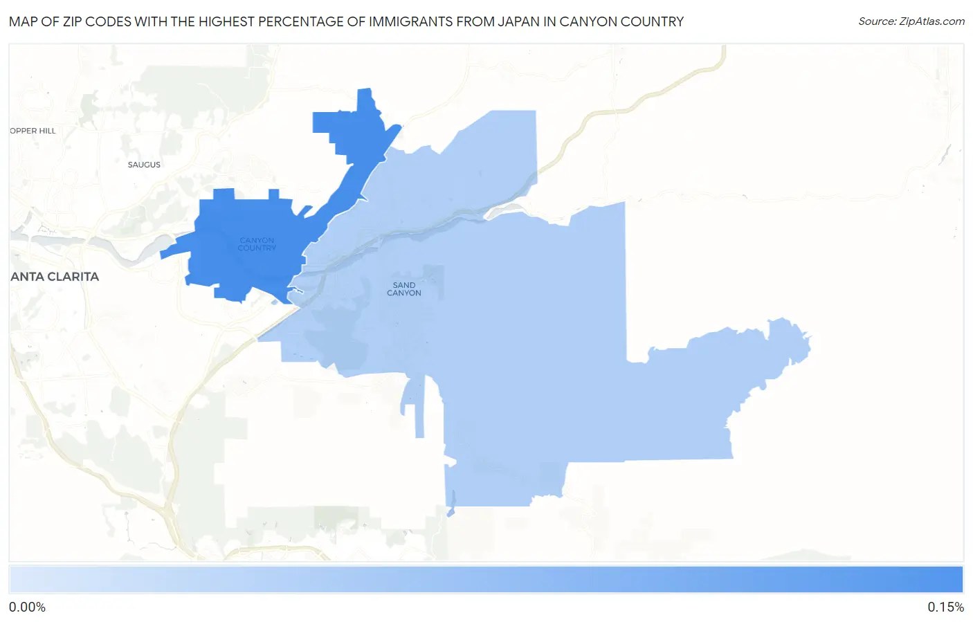 Zip Codes with the Highest Percentage of Immigrants from Japan in Canyon Country Map