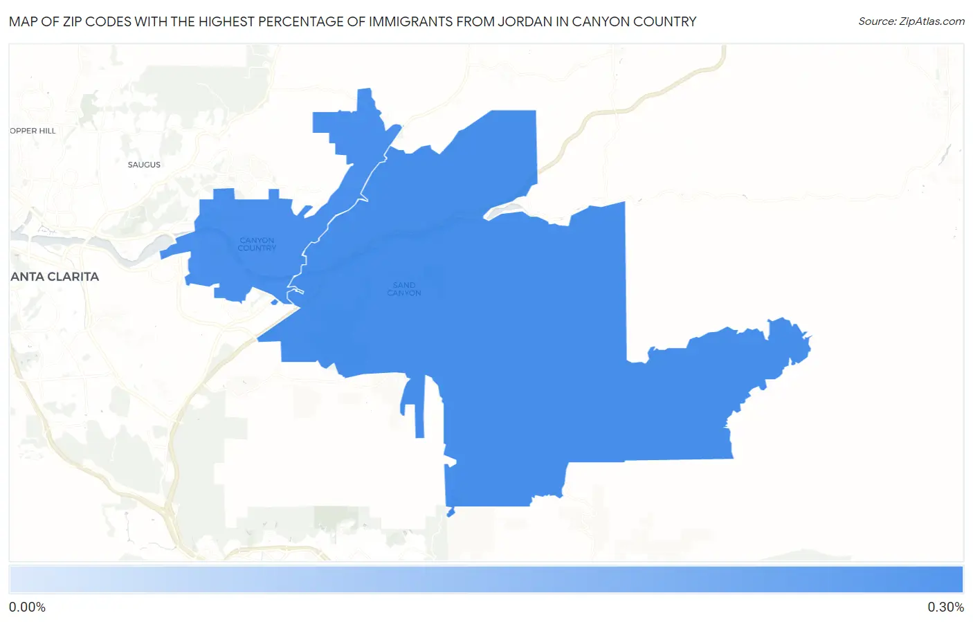 Zip Codes with the Highest Percentage of Immigrants from Jordan in Canyon Country Map