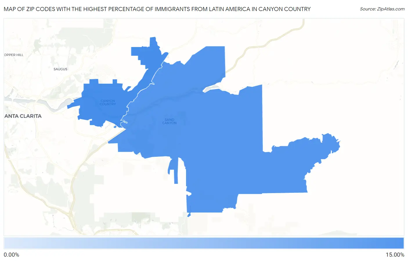 Zip Codes with the Highest Percentage of Immigrants from Latin America in Canyon Country Map