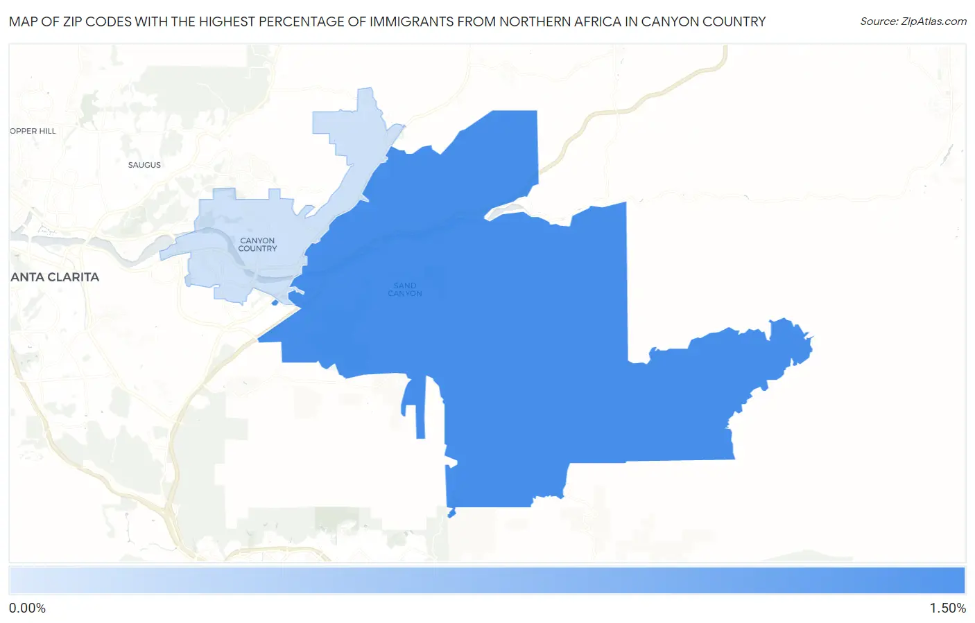 Zip Codes with the Highest Percentage of Immigrants from Northern Africa in Canyon Country Map