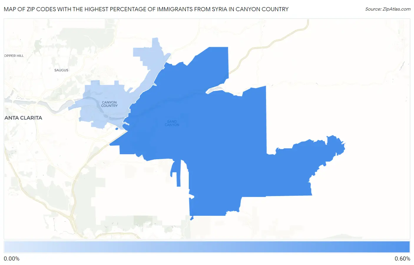 Zip Codes with the Highest Percentage of Immigrants from Syria in Canyon Country Map