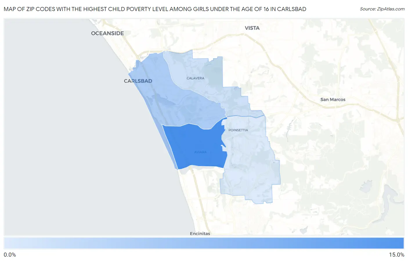 Zip Codes with the Highest Child Poverty Level Among Girls Under the Age of 16 in Carlsbad Map