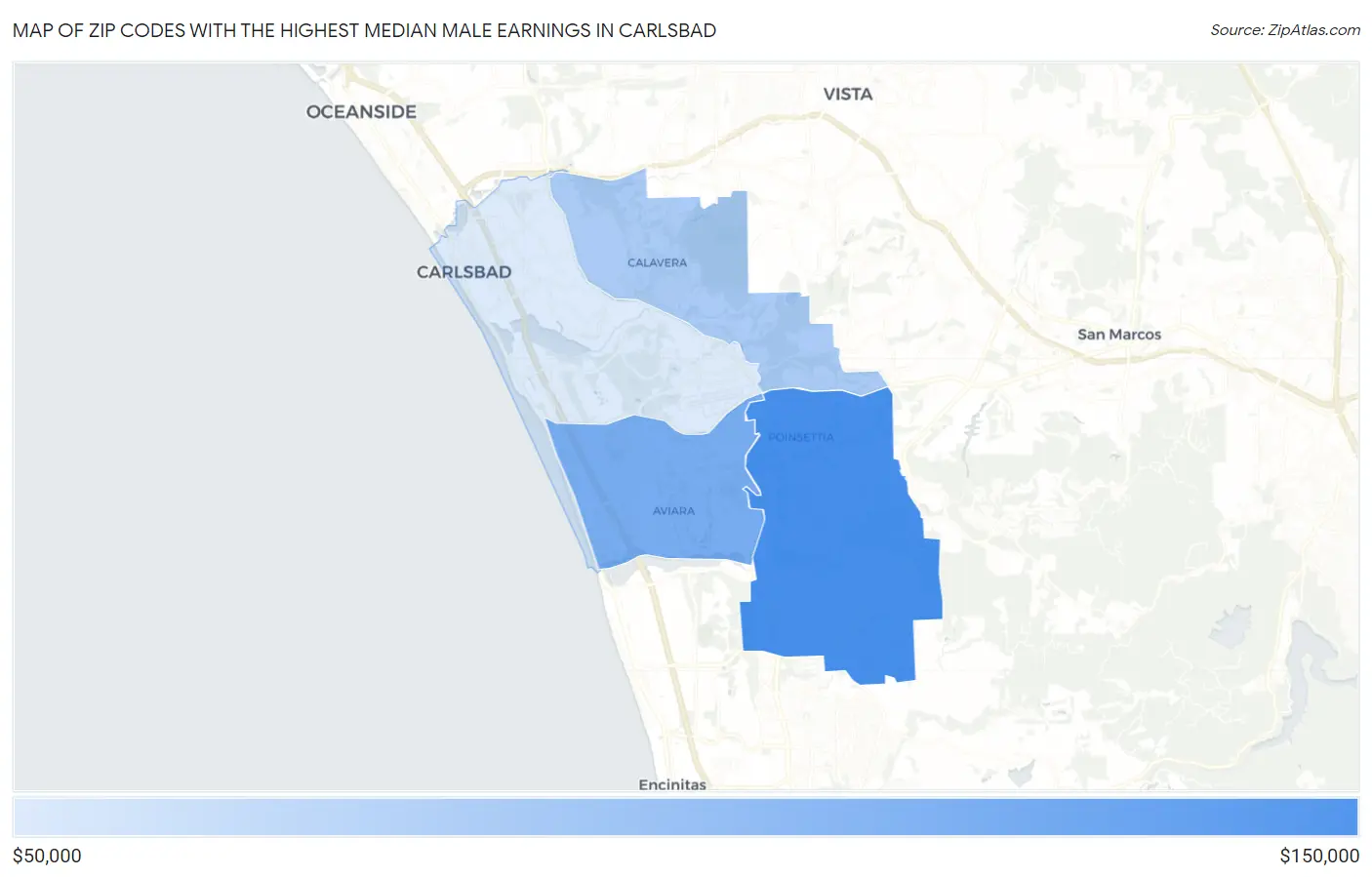 Zip Codes with the Highest Median Male Earnings in Carlsbad Map