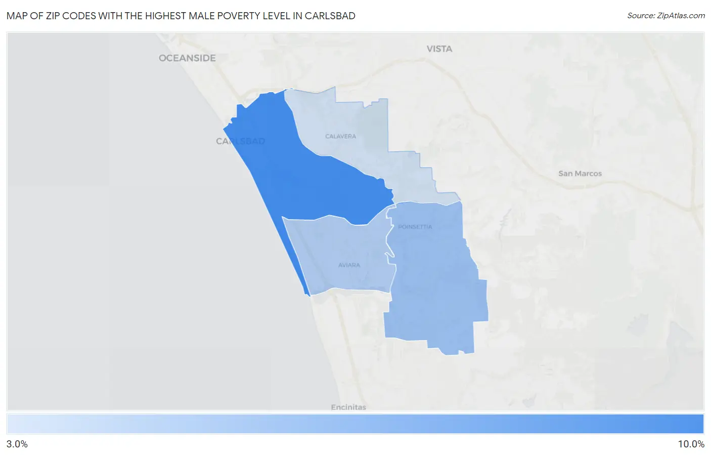 Zip Codes with the Highest Male Poverty Level in Carlsbad Map