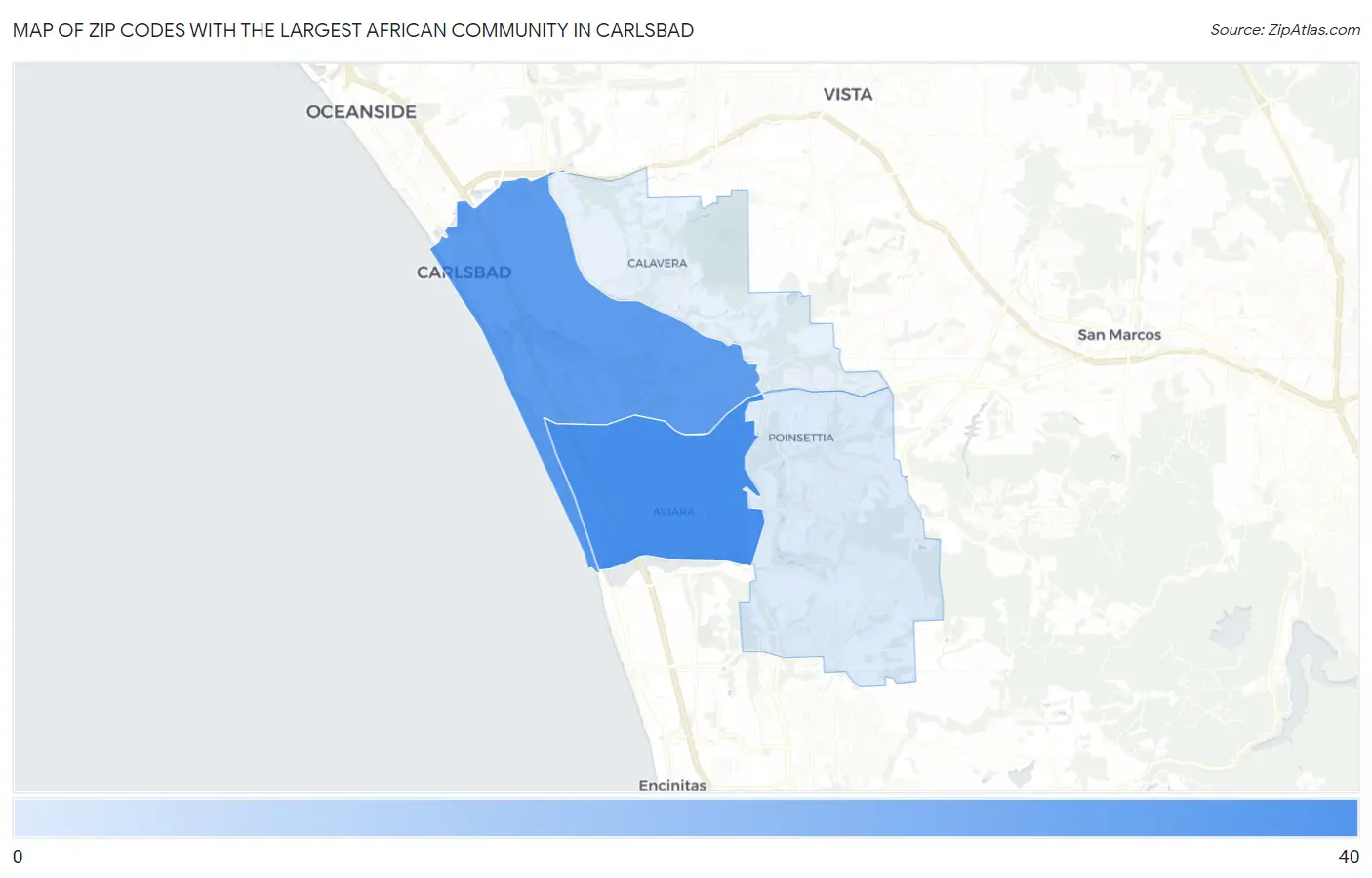 Zip Codes with the Largest African Community in Carlsbad Map