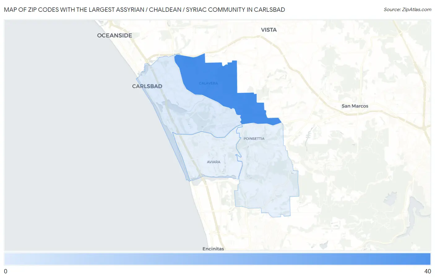 Zip Codes with the Largest Assyrian / Chaldean / Syriac Community in Carlsbad Map