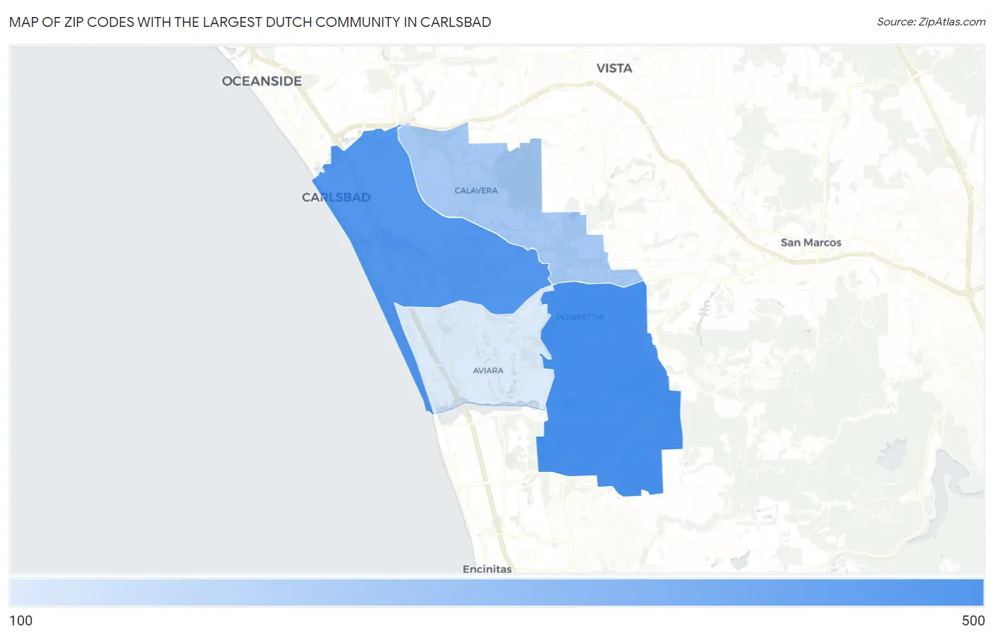 Zip Codes with the Largest Dutch Community in Carlsbad Map