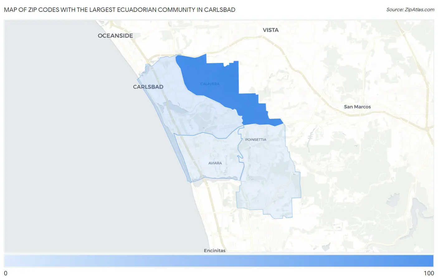 Zip Codes with the Largest Ecuadorian Community in Carlsbad Map