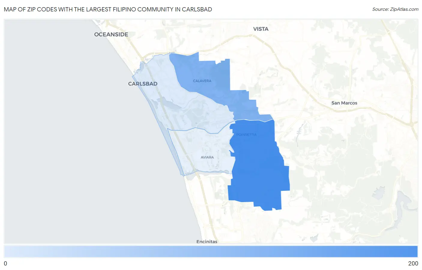 Zip Codes with the Largest Filipino Community in Carlsbad Map