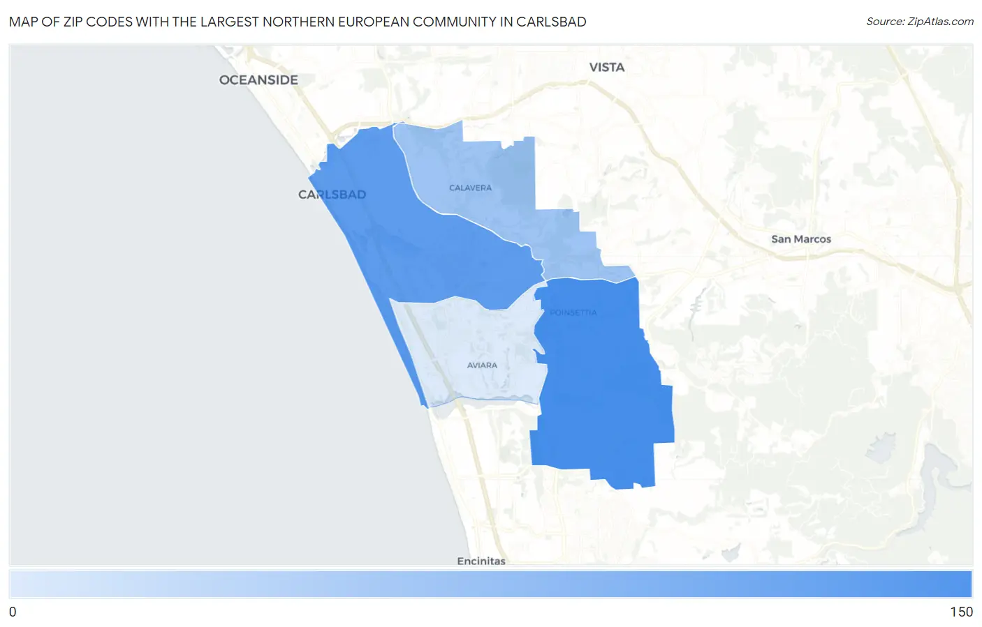 Zip Codes with the Largest Northern European Community in Carlsbad Map
