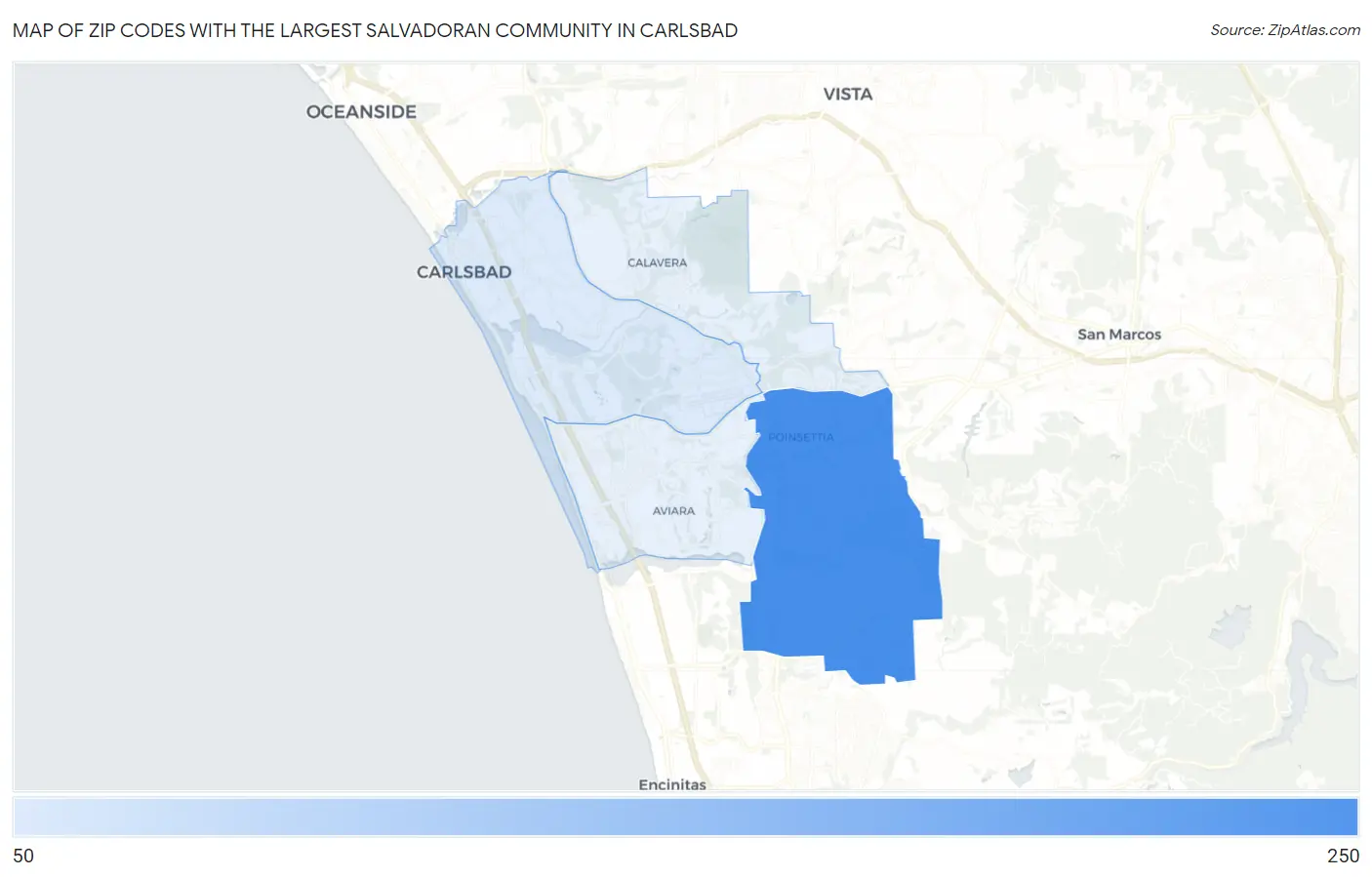 Zip Codes with the Largest Salvadoran Community in Carlsbad Map