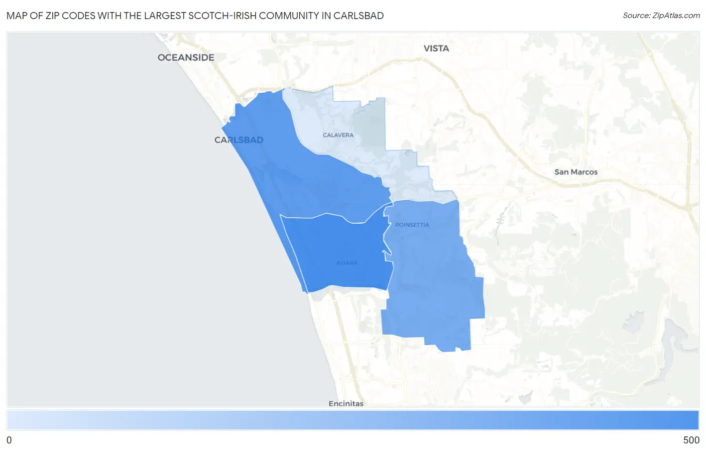 Zip Codes with the Largest Scotch-Irish Community in Carlsbad Map