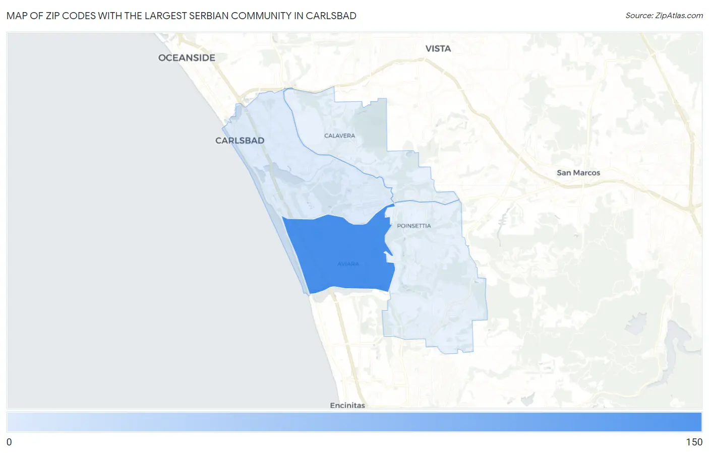Zip Codes with the Largest Serbian Community in Carlsbad Map