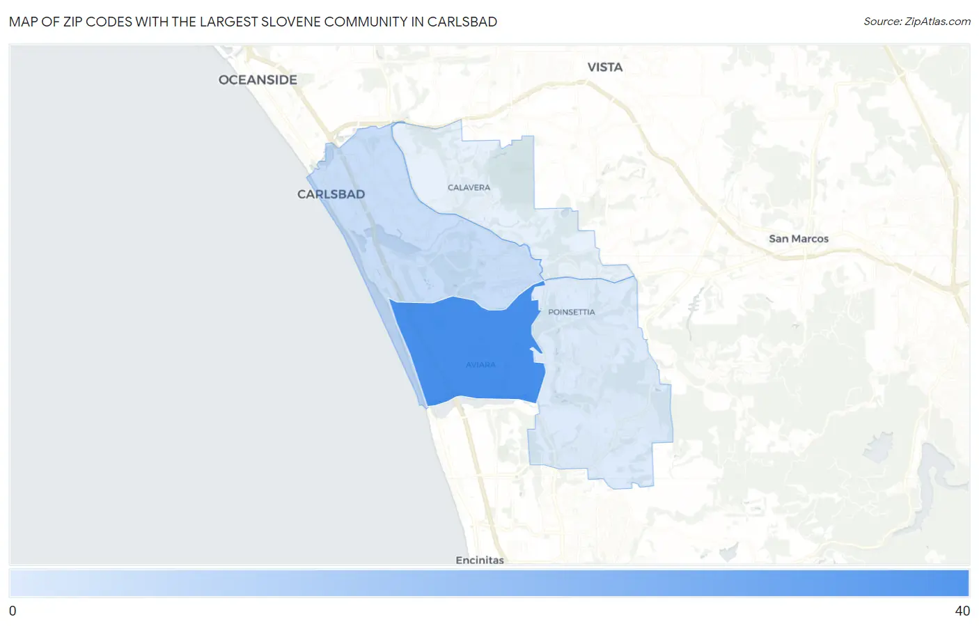 Zip Codes with the Largest Slovene Community in Carlsbad Map