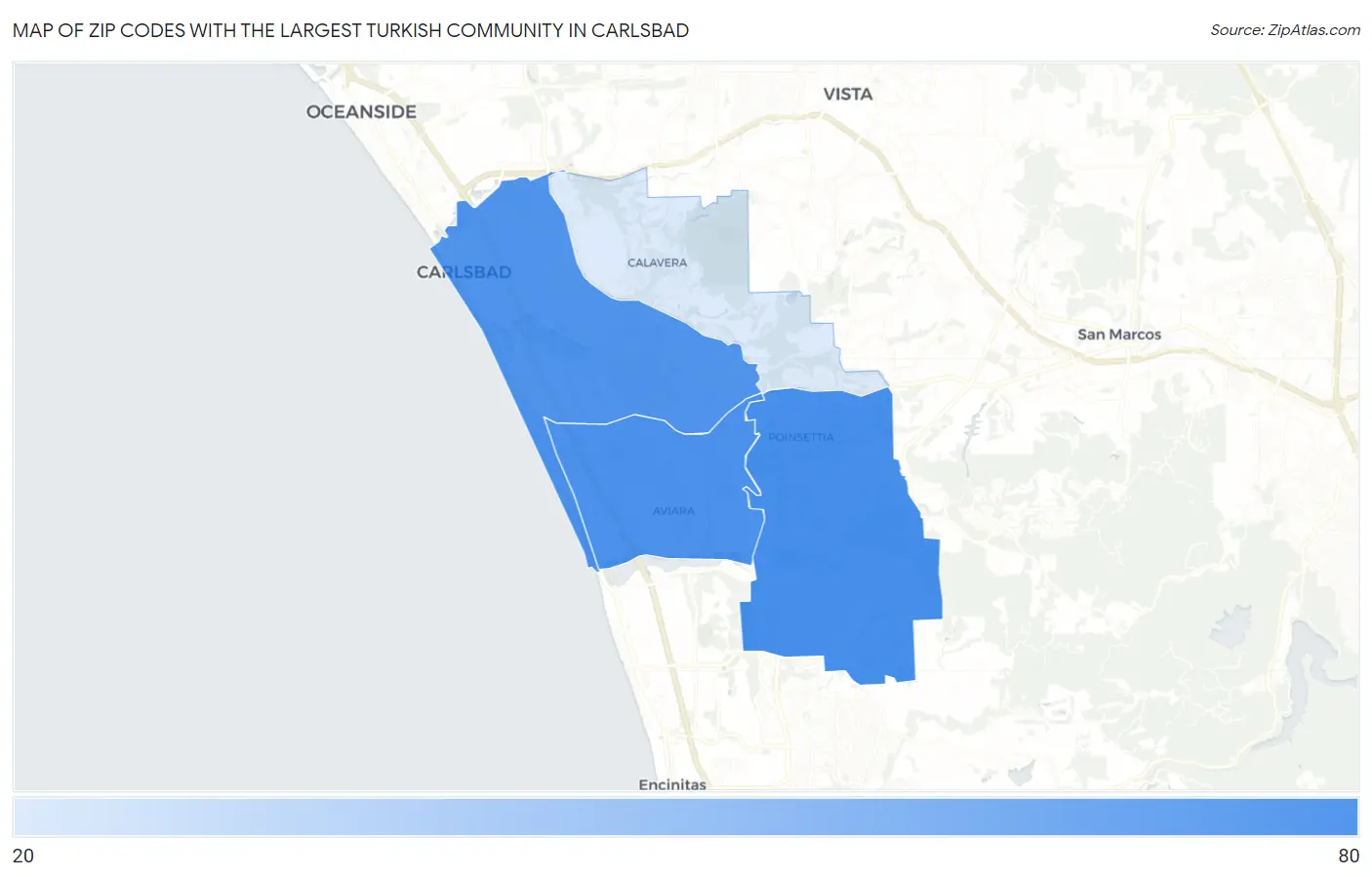 Zip Codes with the Largest Turkish Community in Carlsbad Map