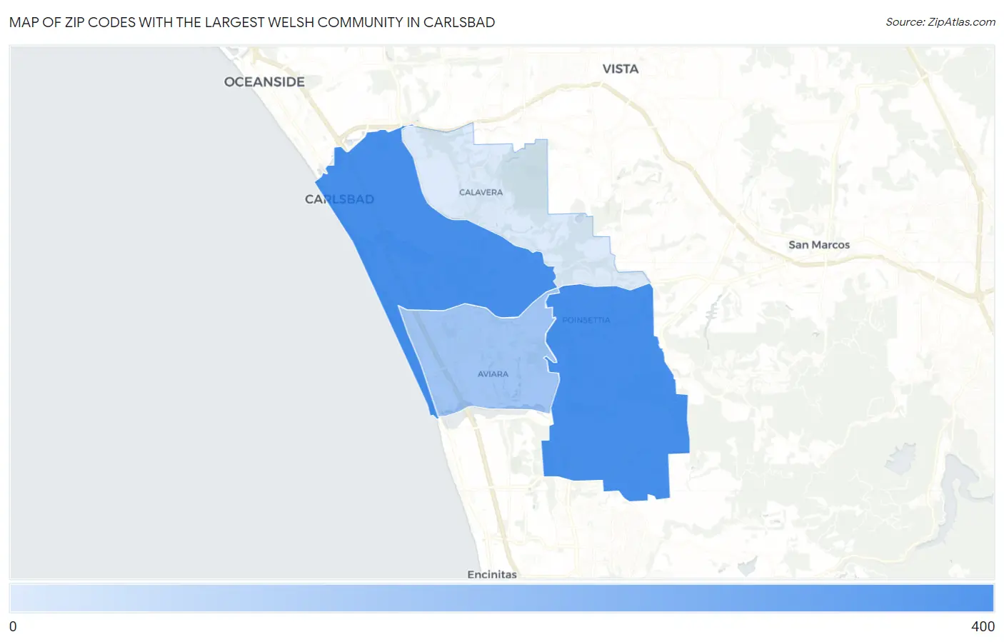 Zip Codes with the Largest Welsh Community in Carlsbad Map