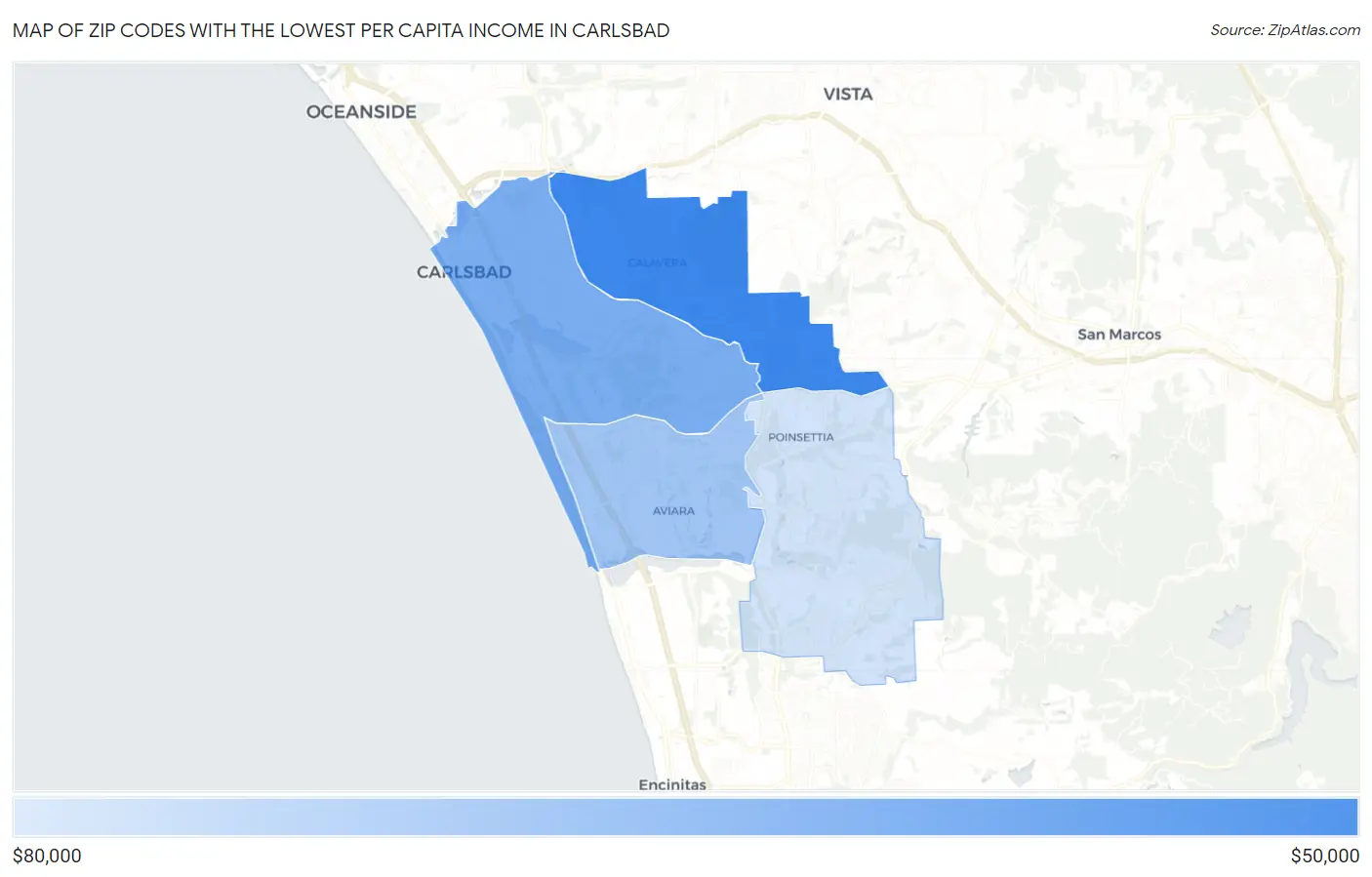 Zip Codes with the Lowest Per Capita Income in Carlsbad Map