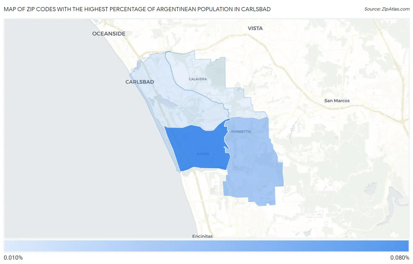 Zip Codes with the Highest Percentage of Argentinean Population in Carlsbad Map
