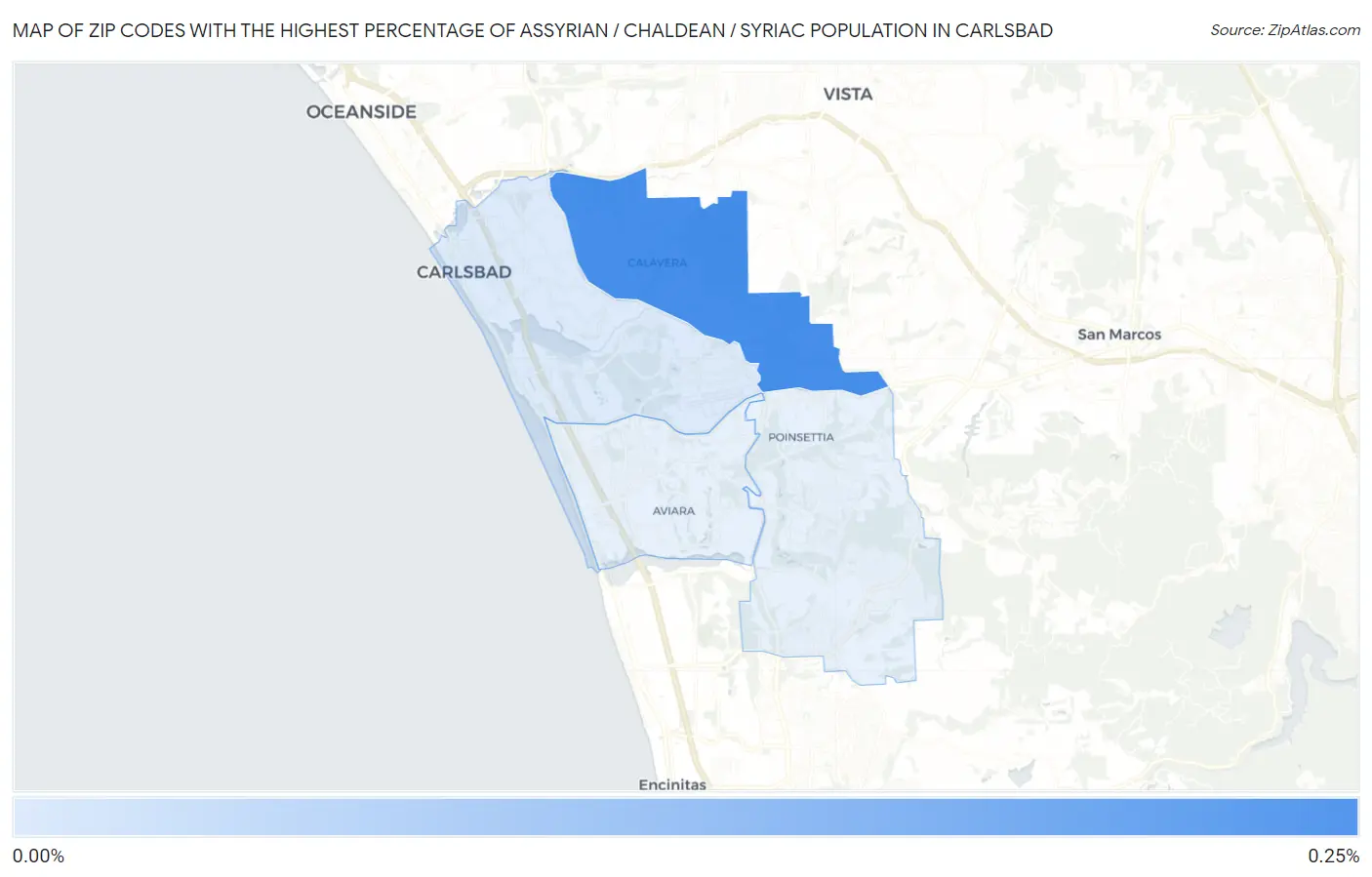 Zip Codes with the Highest Percentage of Assyrian / Chaldean / Syriac Population in Carlsbad Map