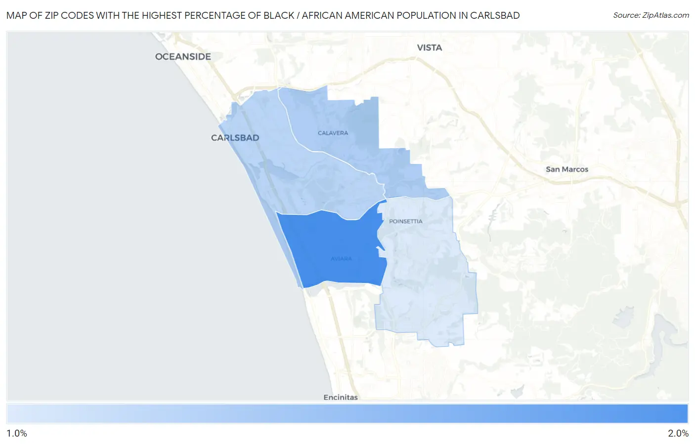 Zip Codes with the Highest Percentage of Black / African American Population in Carlsbad Map