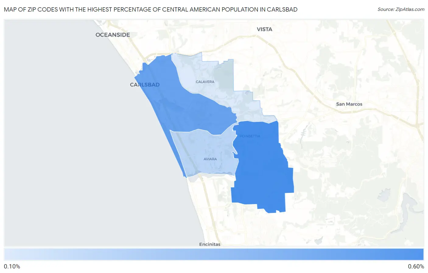 Zip Codes with the Highest Percentage of Central American Population in Carlsbad Map