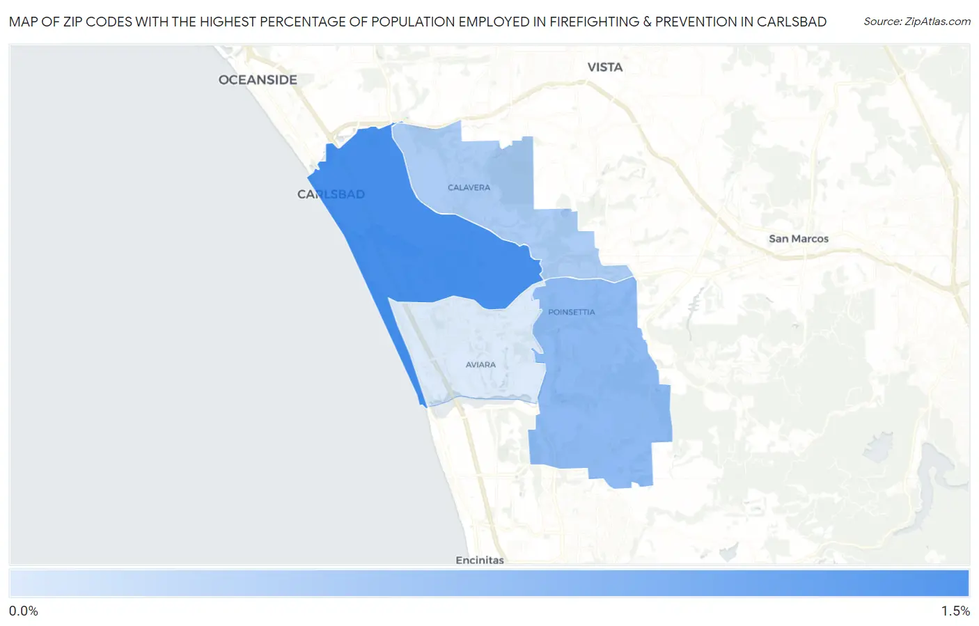 Zip Codes with the Highest Percentage of Population Employed in Firefighting & Prevention in Carlsbad Map