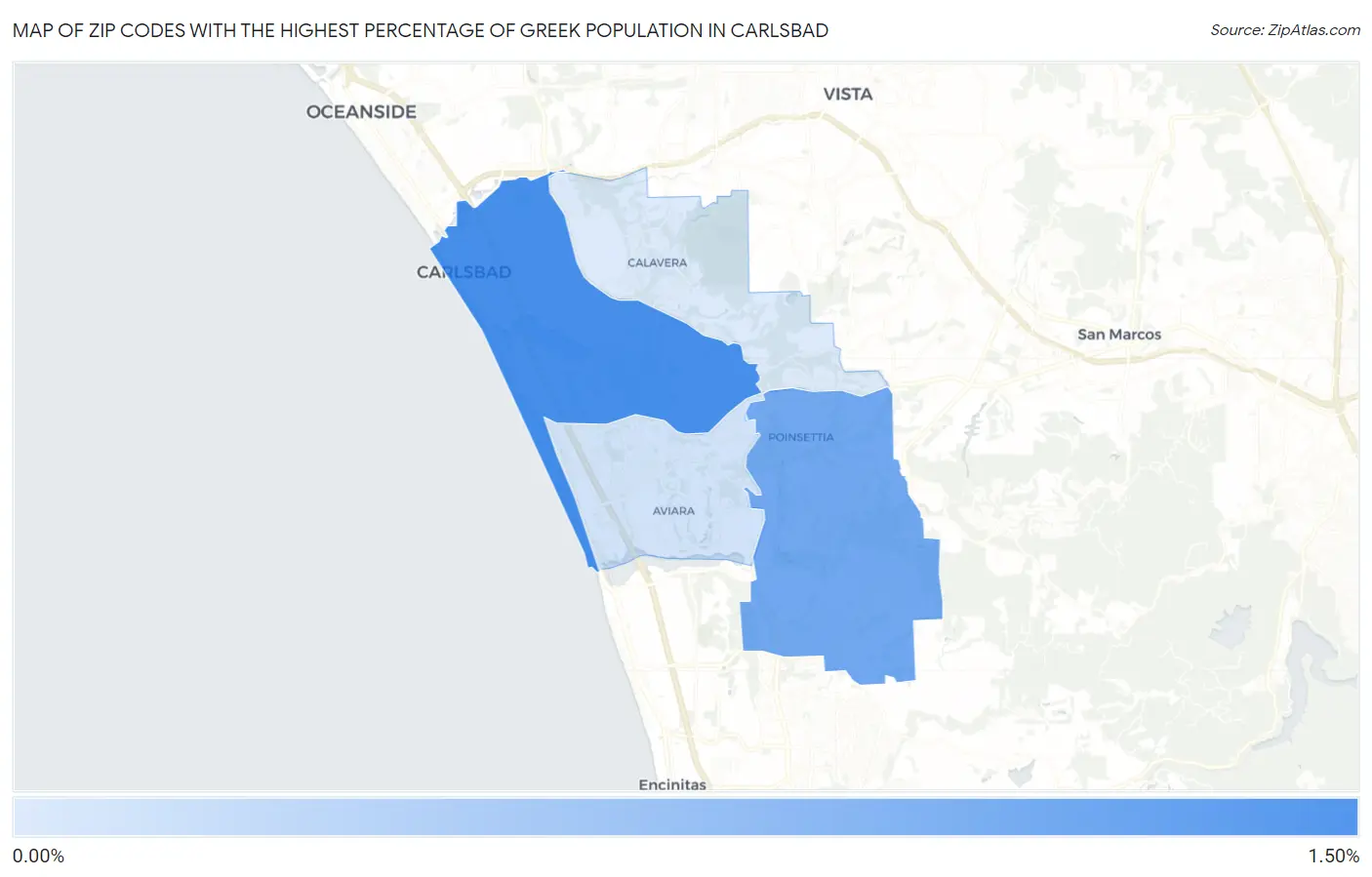 Zip Codes with the Highest Percentage of Greek Population in Carlsbad Map