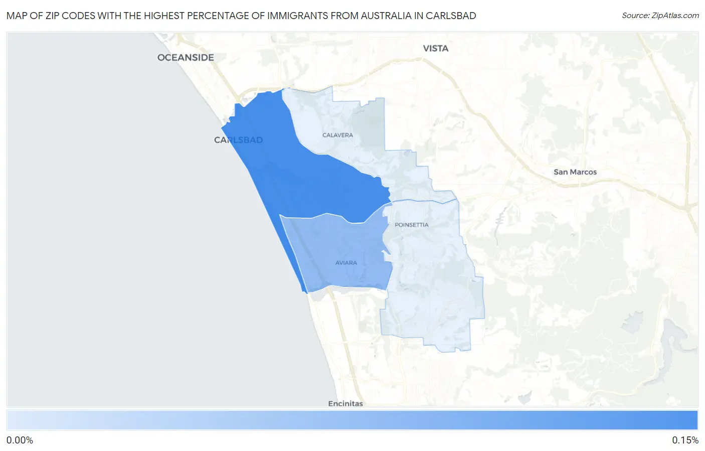 Zip Codes with the Highest Percentage of Immigrants from Australia in Carlsbad Map