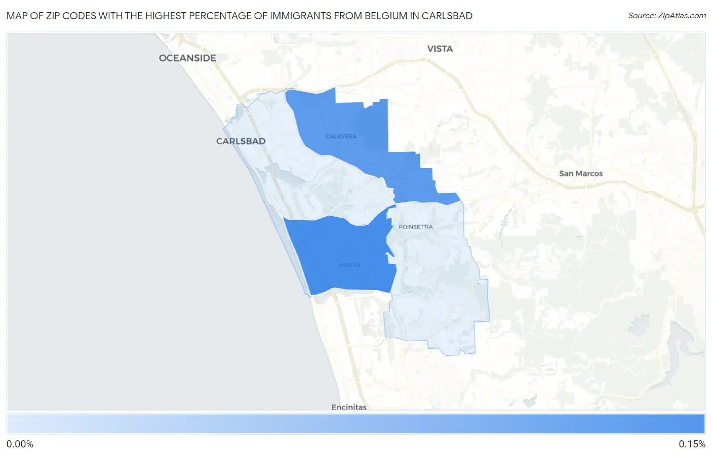 Zip Codes with the Highest Percentage of Immigrants from Belgium in Carlsbad Map