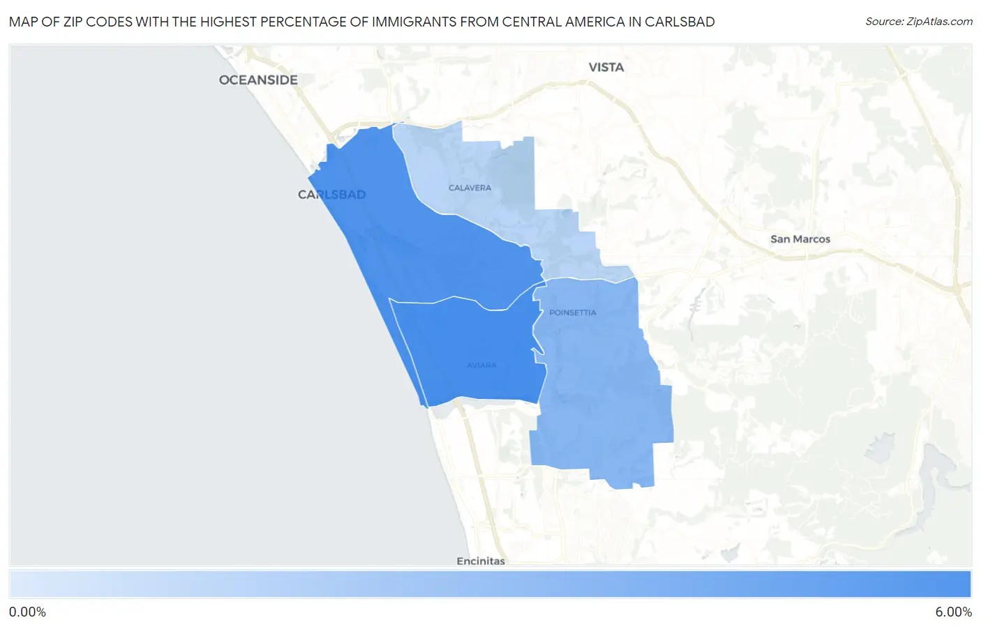 Zip Codes with the Highest Percentage of Immigrants from Central America in Carlsbad Map
